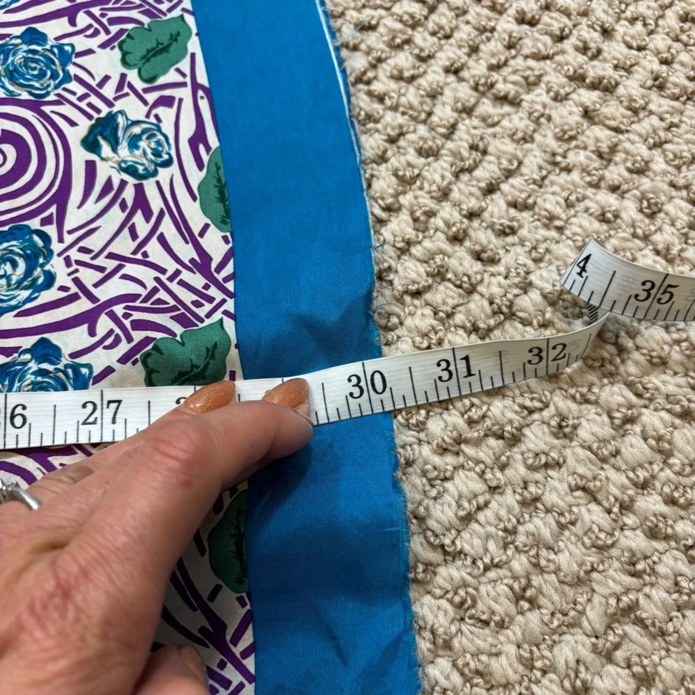 Ladies Vintage Perry‎ Ellis 100% Silk Blue and Purple Floral Scarf